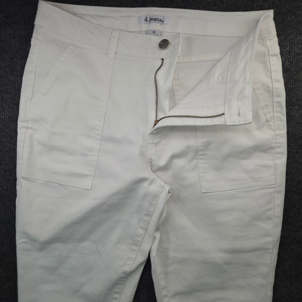 d.jeans Women 12 White Cotton Blend Slim Fit Patch Pocket Coastal Pants